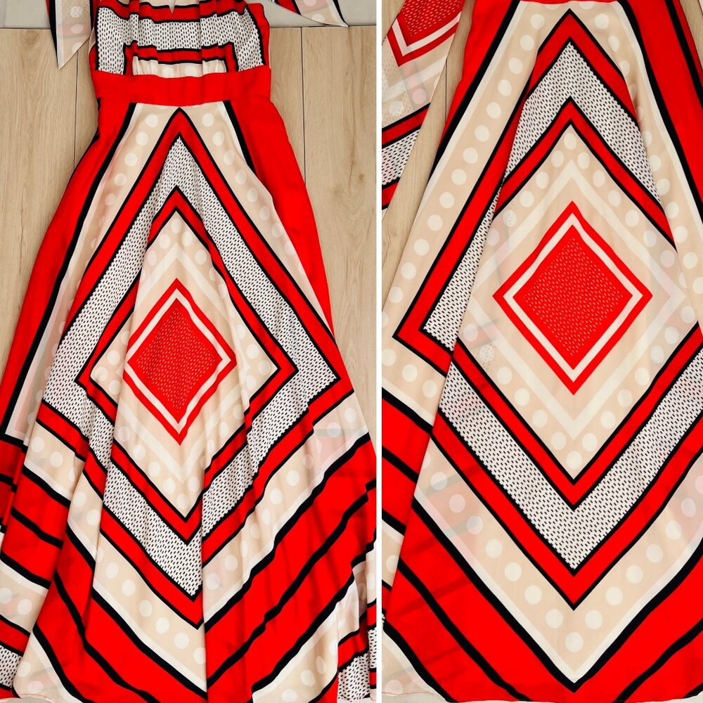 Eliza J Scarf Print Crepe De Chine Fit And Flare Maxi Dress Size 6 / Glamoratti - Picture 2 of 16